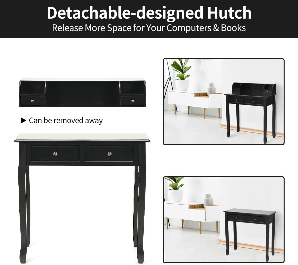 Giantex Writing Desk with 4 Drawers, Removable Floating Organizer 2-Tier Mission Home Computer Vanity Desk for Apartment Small Space (Black)