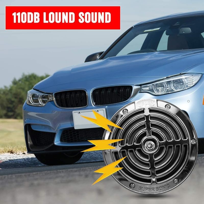 Image of Set of 2 Car 125mm Classic Look Sonic Horns, compatible with Mahindra Scorpio Classic (Pack of 2 Horn with Relay and Wire) 100DB