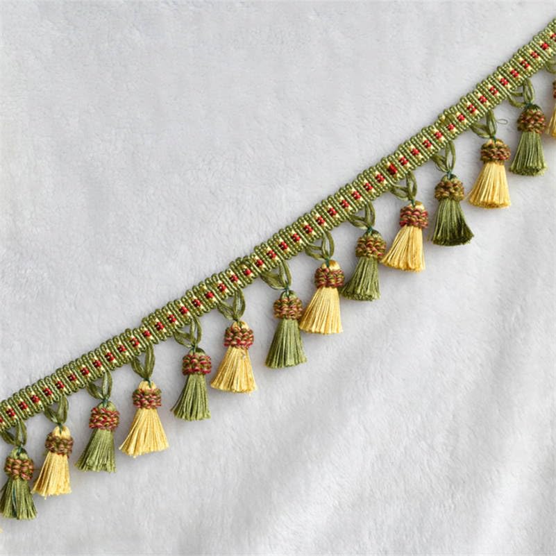 Rideau en dentelle, garniture à franges, 3 mètres, garniture à franges pour couverture, vêtements décorés, dentelle, couture, nappe, accessoires de rideau (couleur : rose) (couleur : kaki) (vert)