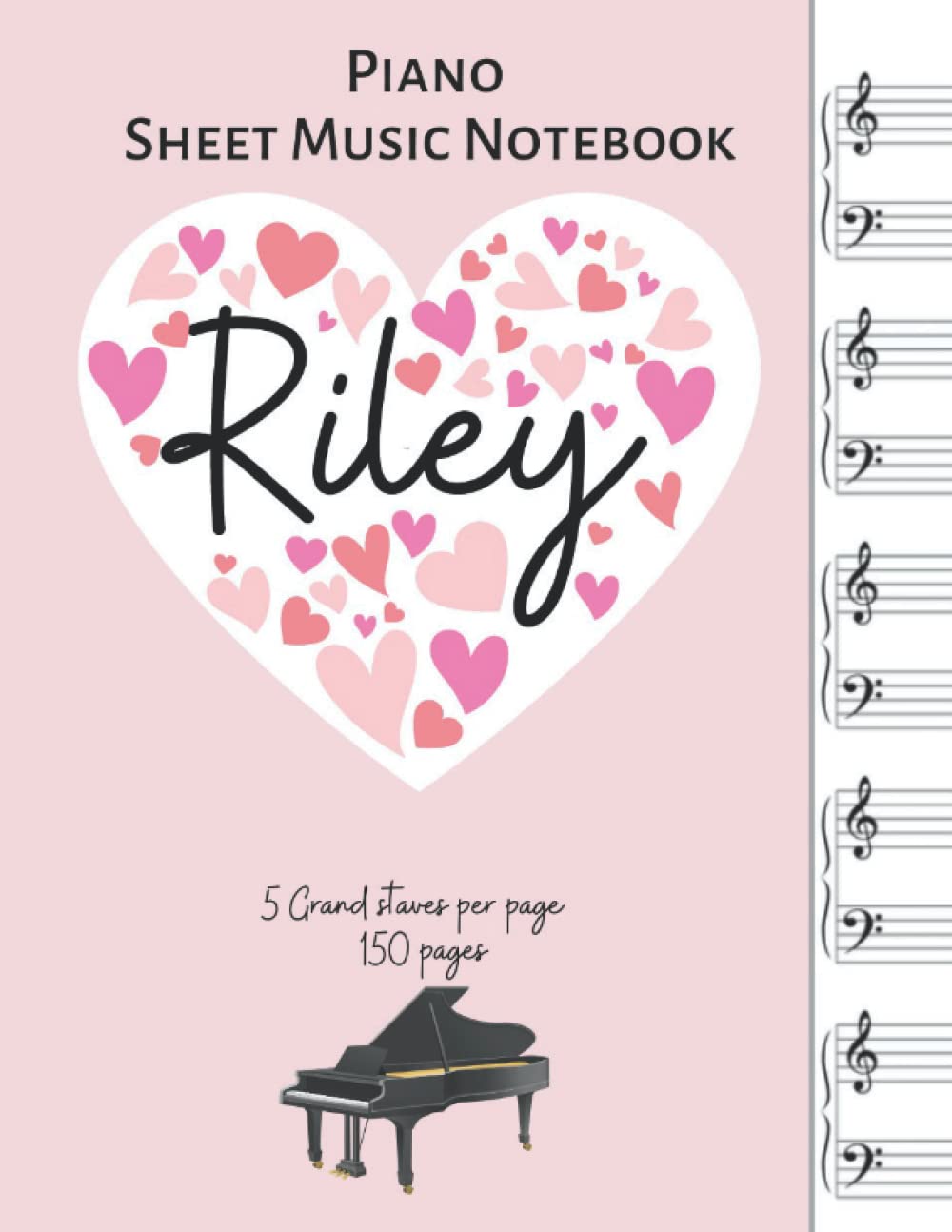 Cahier de musique personnalisé au prénom Riley, le cadeau idéal pour jeune pianiste