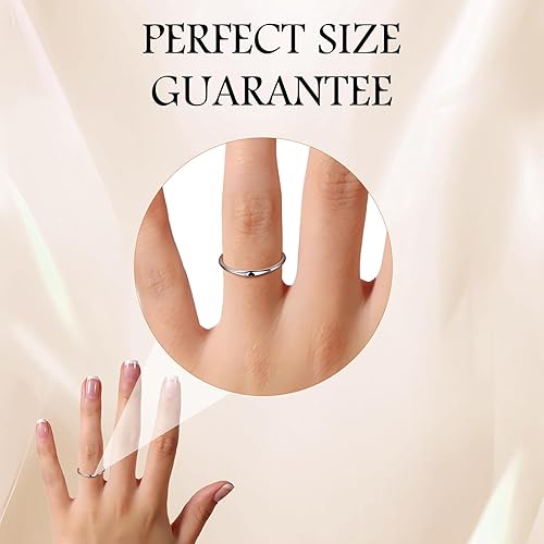 Miniatura 6 de Anillo de Corazón de Plata de Ley 925 para Mujer, 1mm Ultra Fino Chapado en Oro 14K Hipoalergénico Banda de Boda con Amor NegroAmarilloRojoAzulRosa,