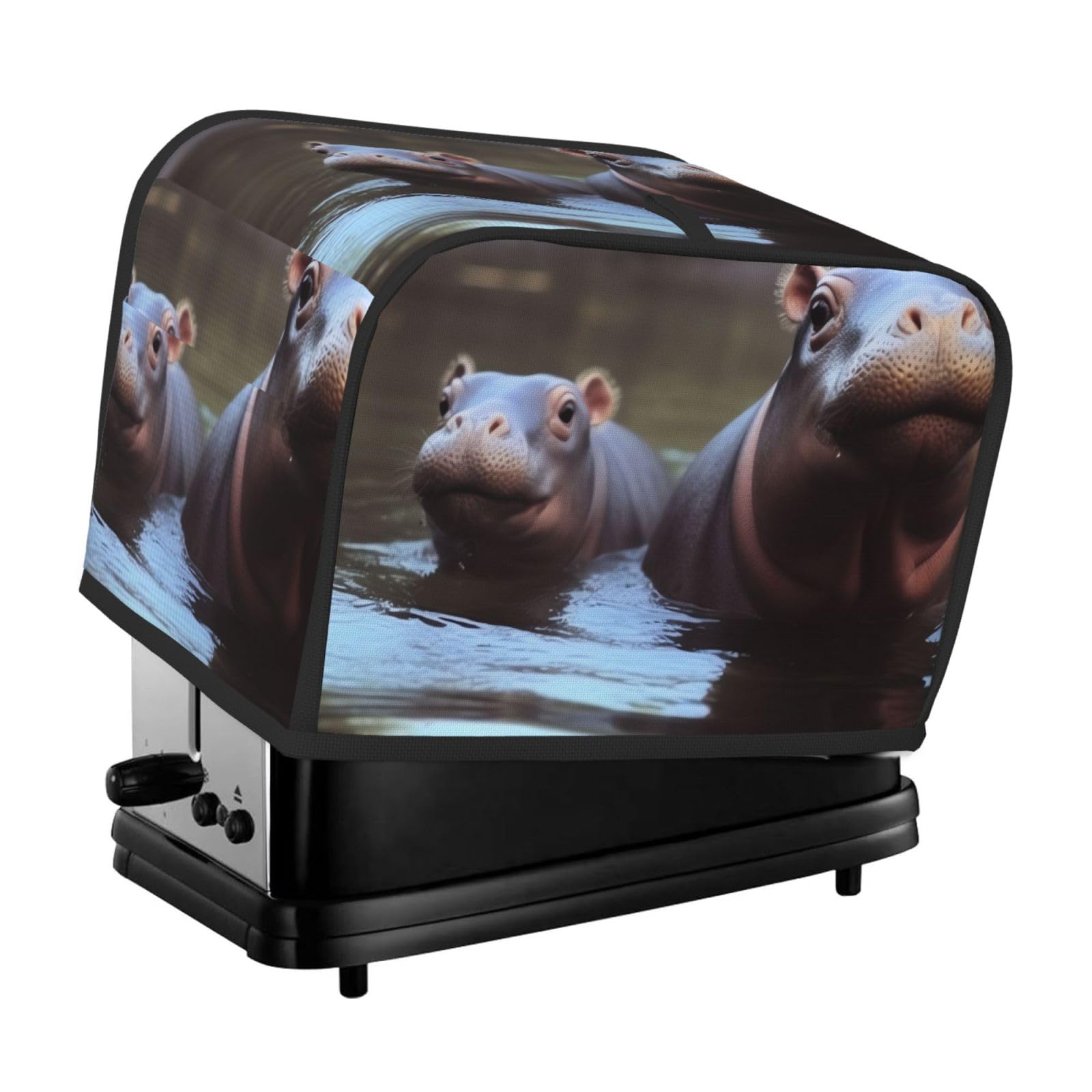 Fodpand Black Toaster Covers 2 Slice Baby Hippos Bread Machine Cover Quilted Toaster Dustproof Cover Washable Appliance Cover Bread Maker Protective For Kitchen Small Appliance