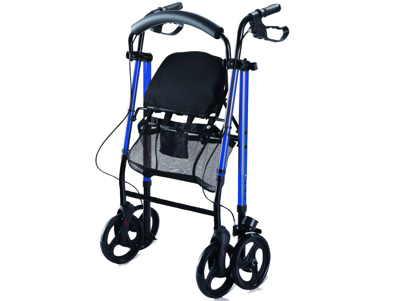 GIMA Deambulatore Leggero, Pieghevole e Regolabile in Altezza, Telaio in Alluminio Leggero, Sedile Regolabile, Schienale Imbottito, Portaoggetti, Freni ad Anello Autobloccanti, Blu