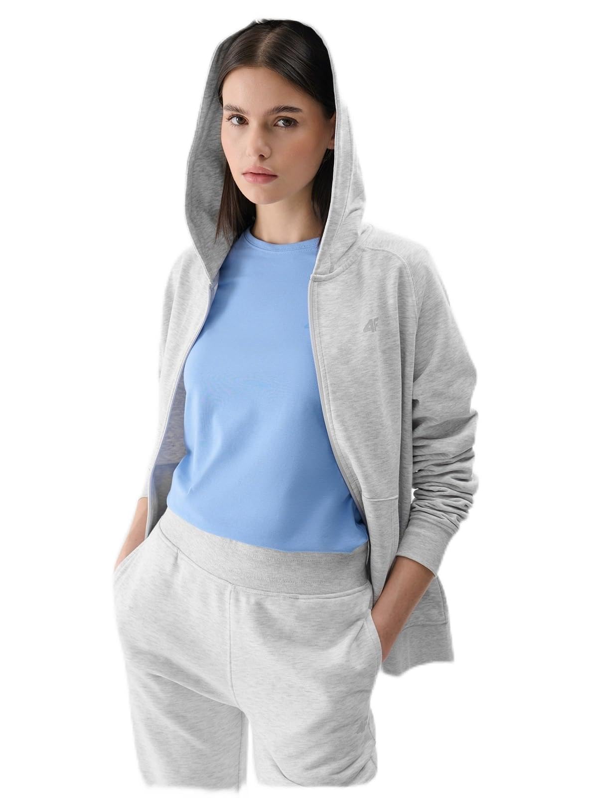 4F Bluza dresowa rozpinana z kapturem damska
