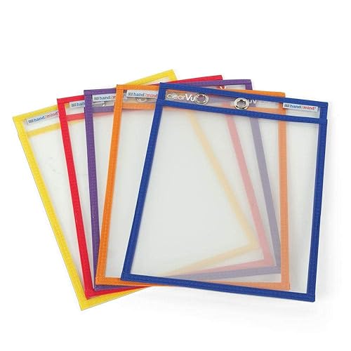 hand2mind Bolsillos reutilizables transparentes de borrado en seco para estudiantes, suministros de oficina de borrado en seco, suministros para