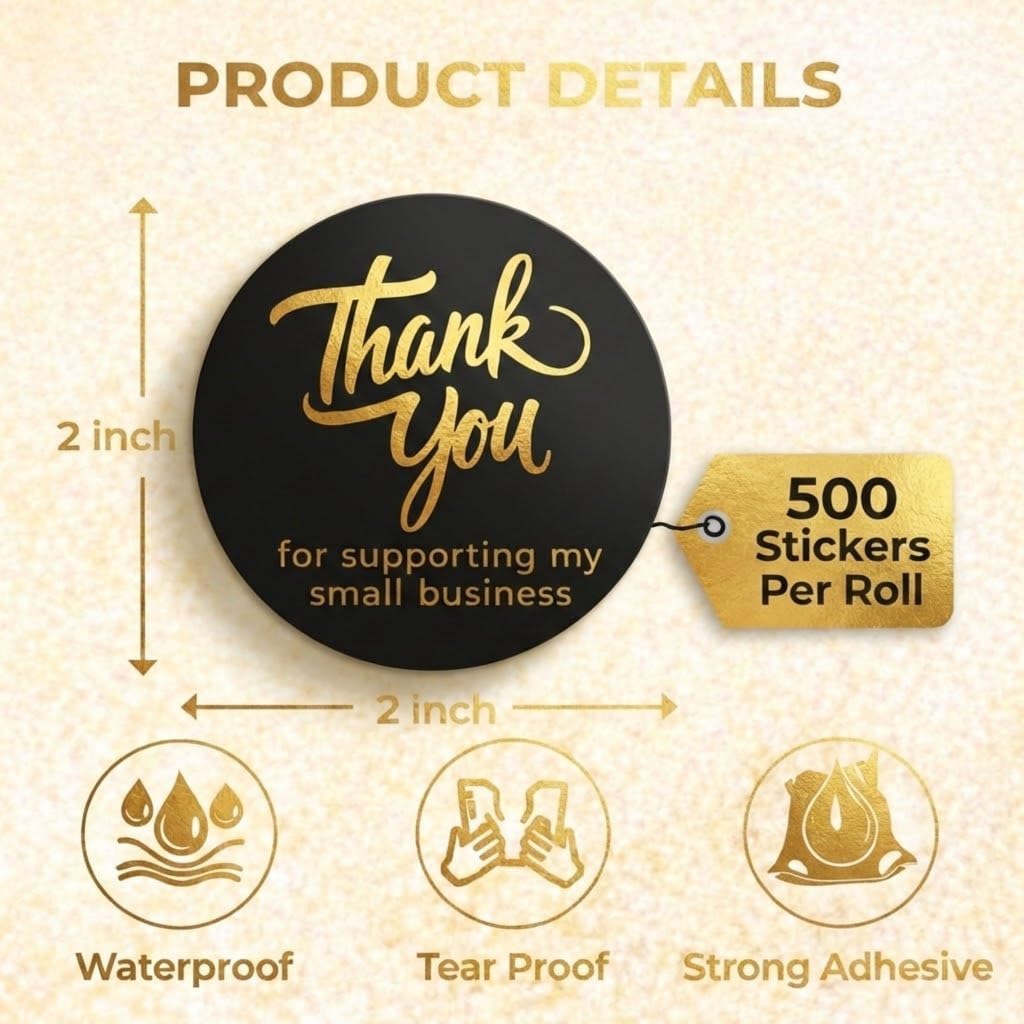 500 Pcs 2 Inch Thank You for Supporting My Small Business Stickers – Black Waterproof Self-Adhesive Labels with 4 Elegant Designs – Durable Envelope Seals for Packaging, Gift Bags, Boxes & Orders - Image 3