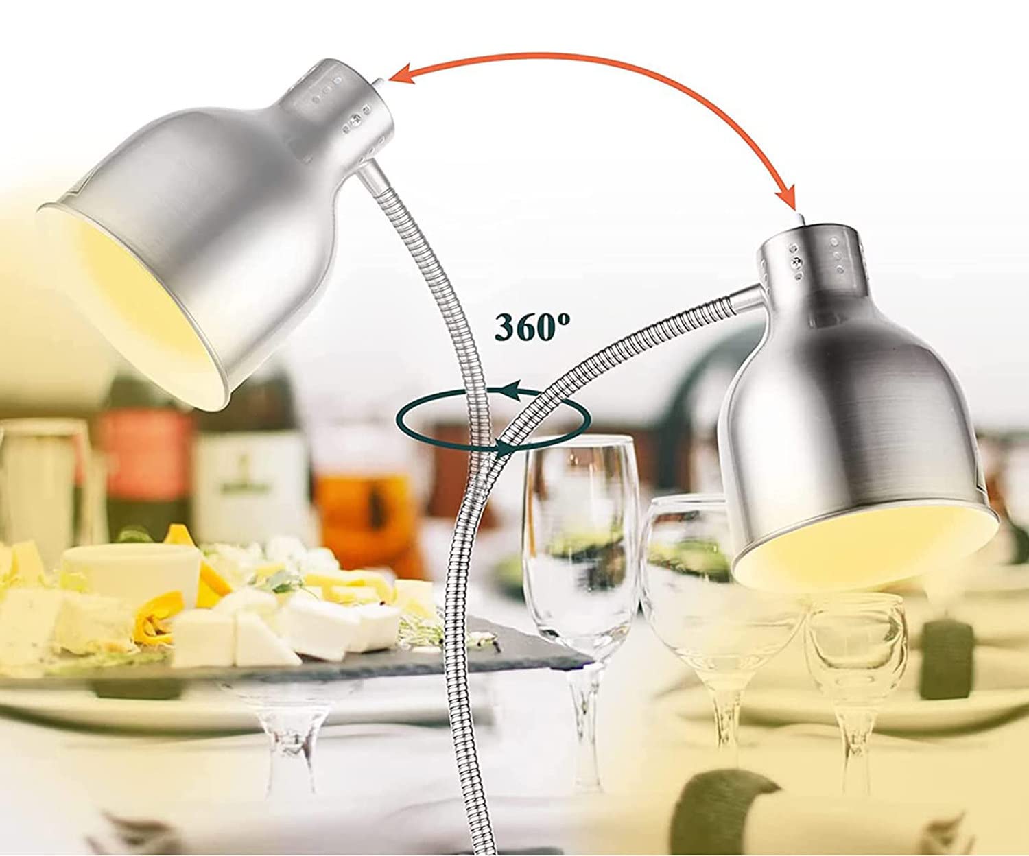 Lampa do podgrzewania jedzenia 250W, żarówka, lampa grzewcza na blat, obracana o 360°, do bufetu, zapobiega stygnięciu potraw w restauracji, na przyjęcia, bufety, do pizzy, steków