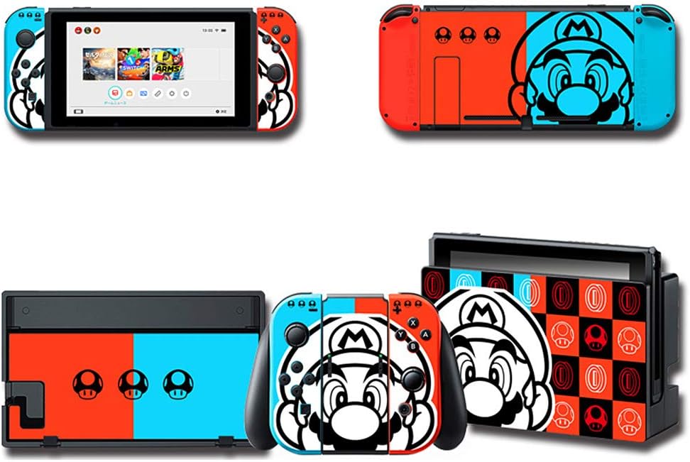 Decals Vinyl Skin Cover Full Set Protector Wrap Stickers Red&Blue Joint Protective Faceplate for Nintendo Switch Console Joy-Con Dock