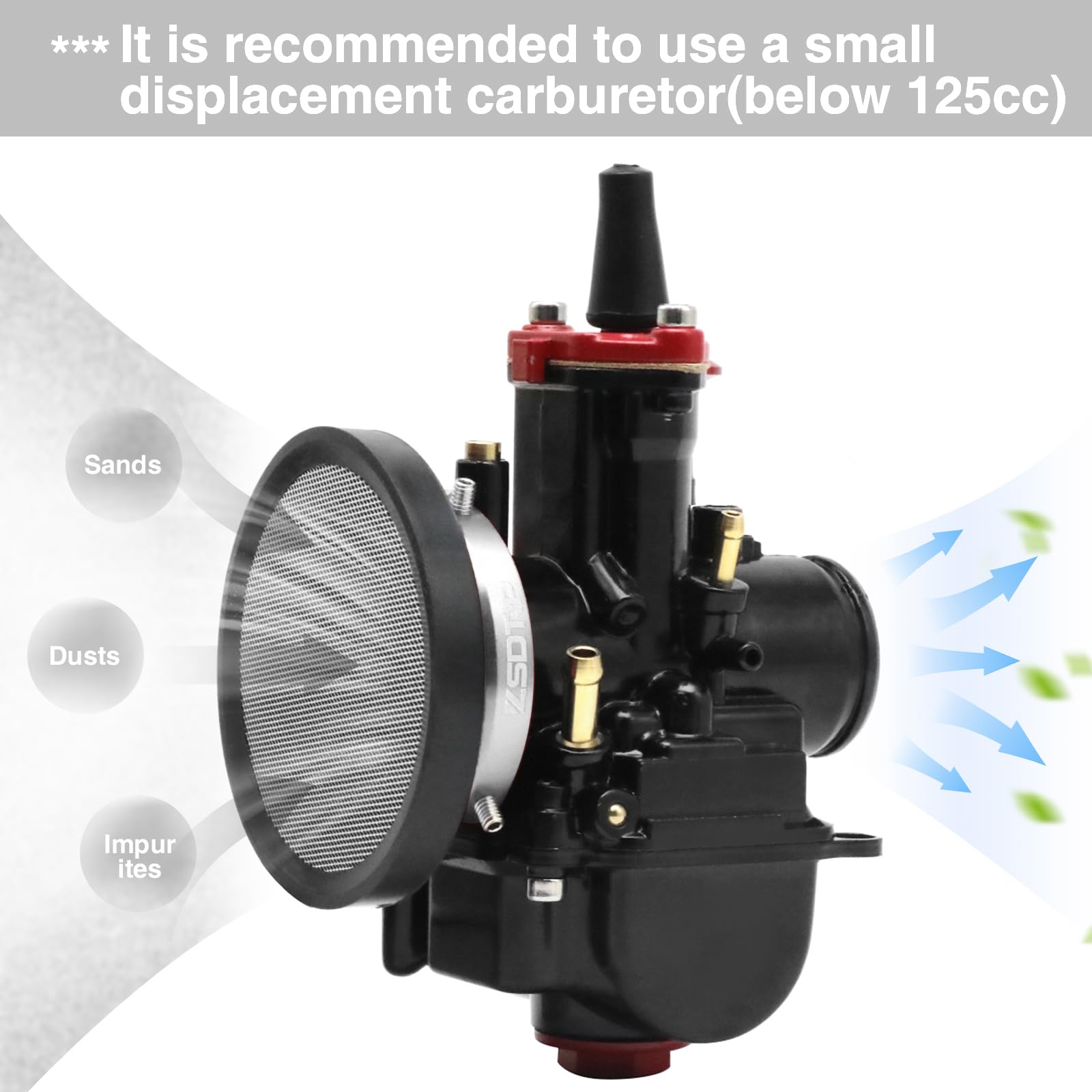Filtro aria per carburatore in lega di alluminio con filtro in spugna e maglia in acciaio per PWK32-34 mm (argento, 55 mm)