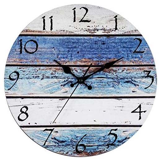 Bernhard Products Rustic Beach Wall Clock 12" Round, Silent Non Ticking Quartz Battery Operated Fiberboard Wooden Look, Vintage Shabby Beachy Ocean Coastal Nautical Decorative Kitchen Office Clocks