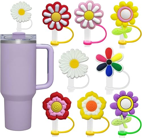 Paquete de 8 fundas para pajilla, tapas de paja de flores de 0.315 a 0.315 pulgadas, compatibles con vasos Stanley, protectores de paja a prueba de