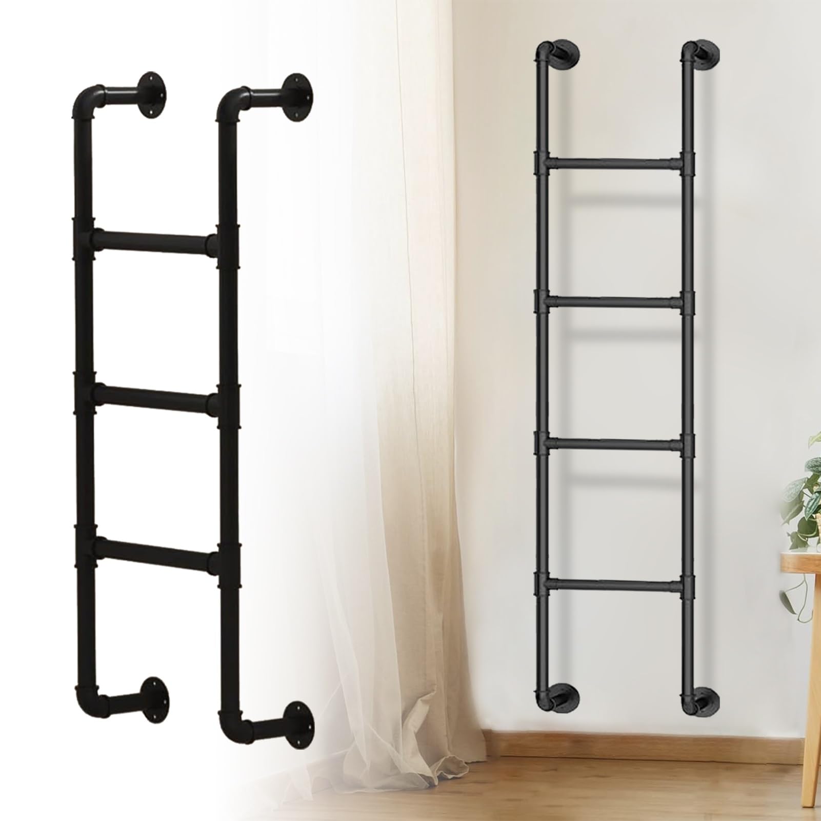Échelle de secours murale en fer forgé noir de 140 cm pour petits espaces et lits superposés