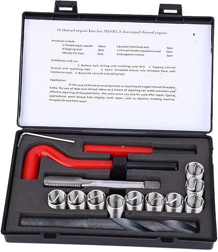 Kit de reparación de roscas peladas, juego de herramientas de reparación de hélices de reenhebrado métrico M14x1.5