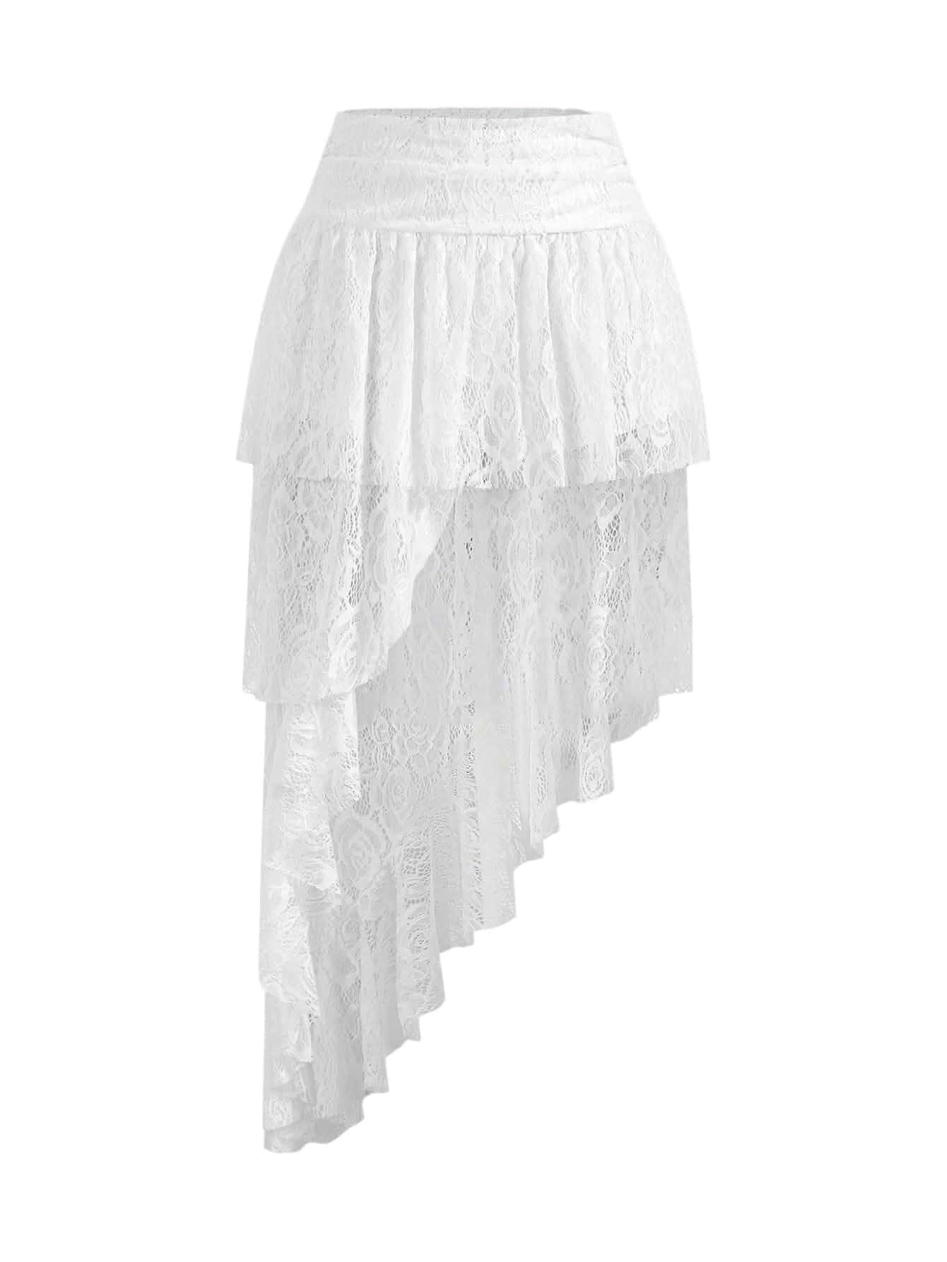 SOLY HUX Women's Y2k Lace Ruffle Midi Skirt Low Rise Layered Asymmetrical Flowy Fairy Coquette Skirt