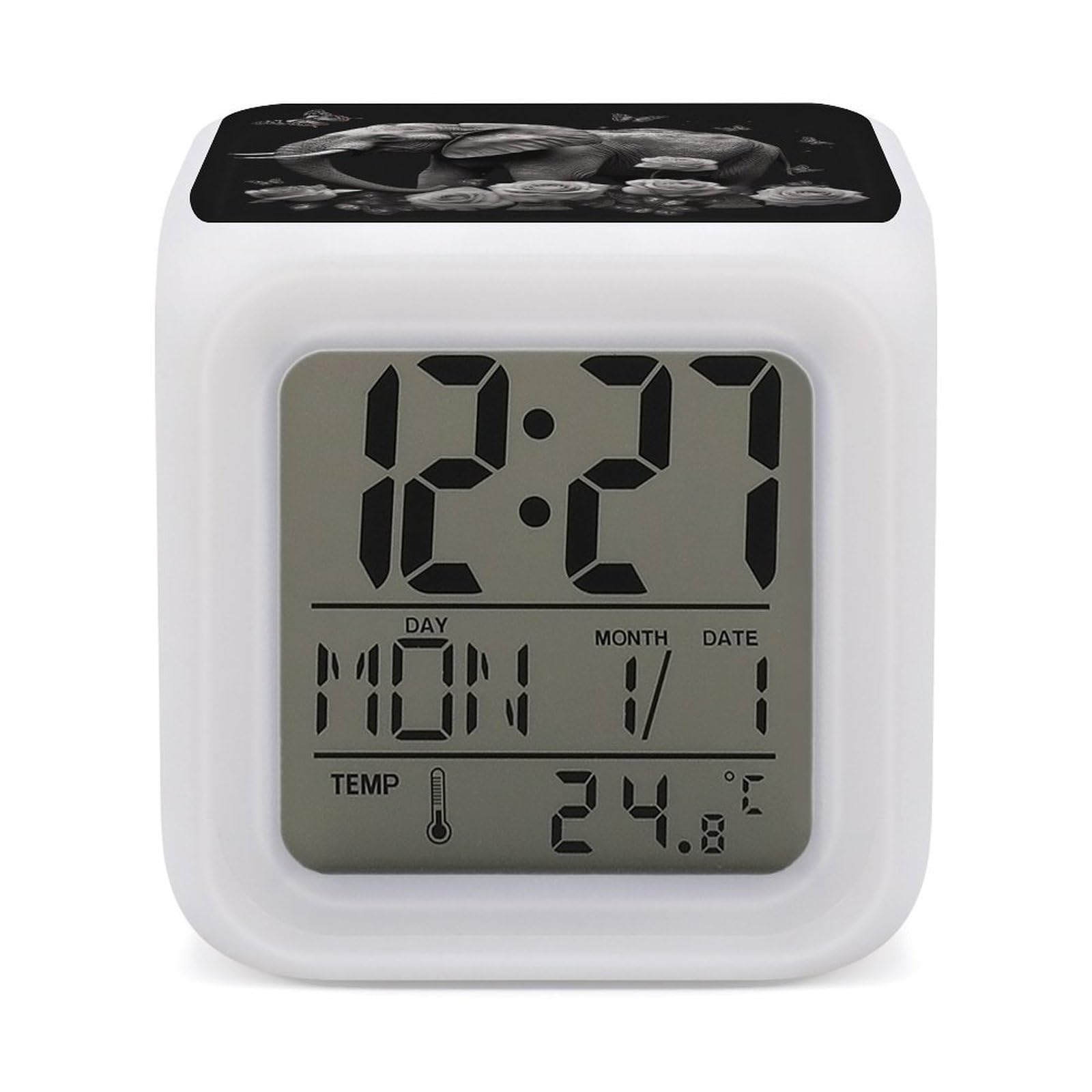 VstaDank Elephant and Butterfly Alarm Clock Sleep Trainer 7 Color Changing Night Light Modern Touch Bedside Lamp Fashion Digital Clock with Temperature Display Wake Clocks for Loud Alarm