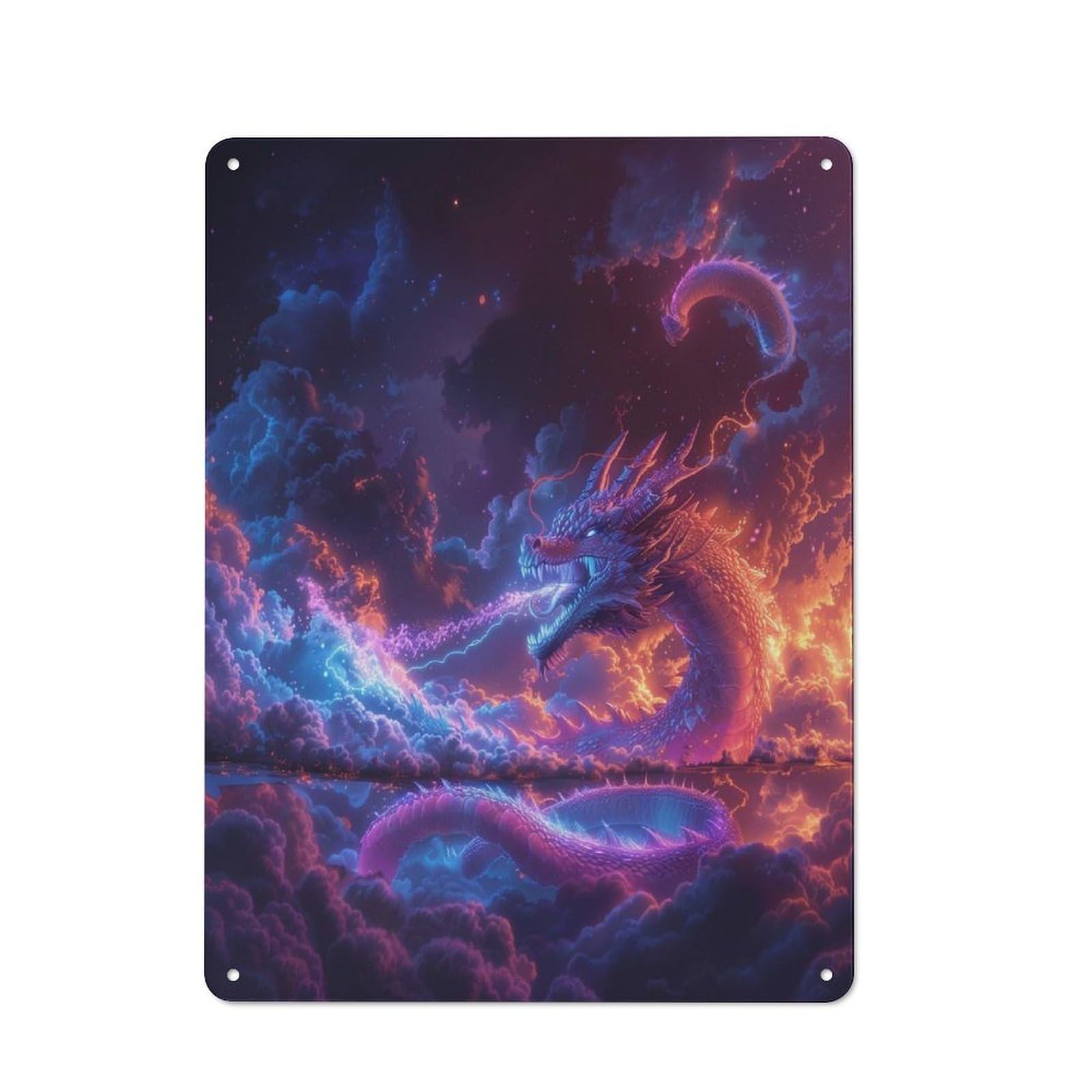 Junmoney Style-4 Metal Wall Sign 40X30cm Featuring Dragon Ruler Of The Galaxy For Hallway Wall, For Hallway Decor Lovers, For Retro Home Interiors