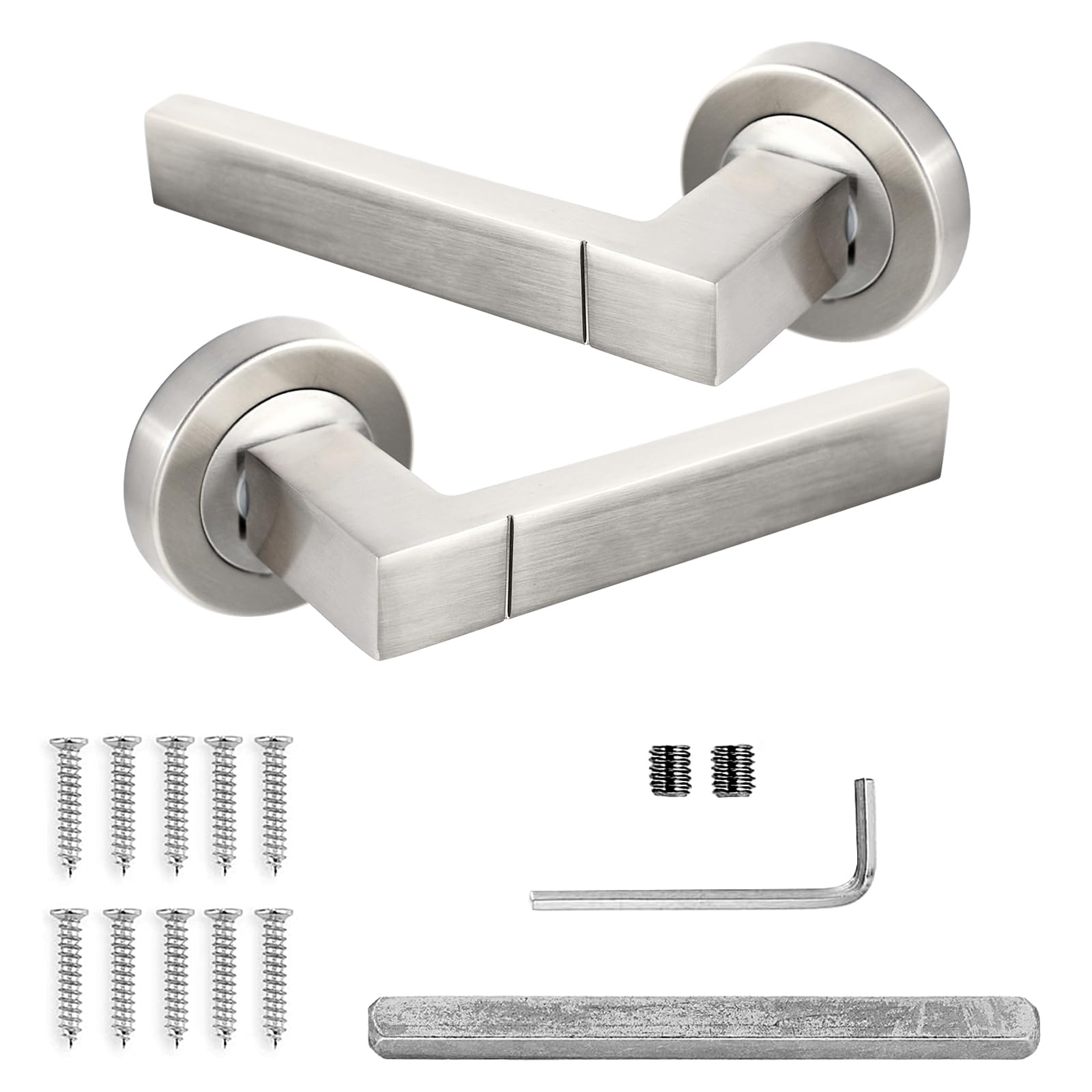 Decoranddecor Brushed Chrome Internal Door Handles Lever Italian Design Handles On Rose - Aluminium - Satin Nickel