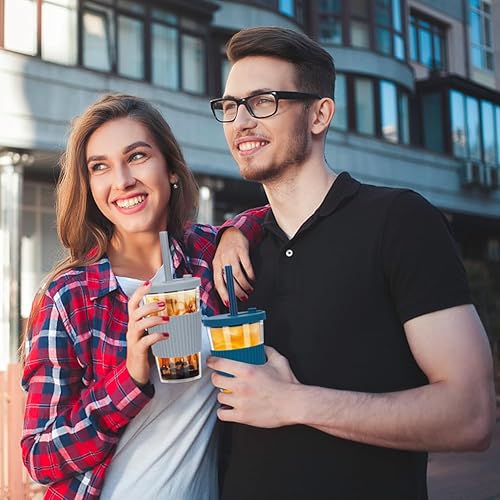 Miniatura 6 de Paquete de 2 vasos de té Boba, 16.9 fl oz17 onzas, vaso aislado de plástico de doble pared con popote y tapa, a prueba de fugas, taza de té de