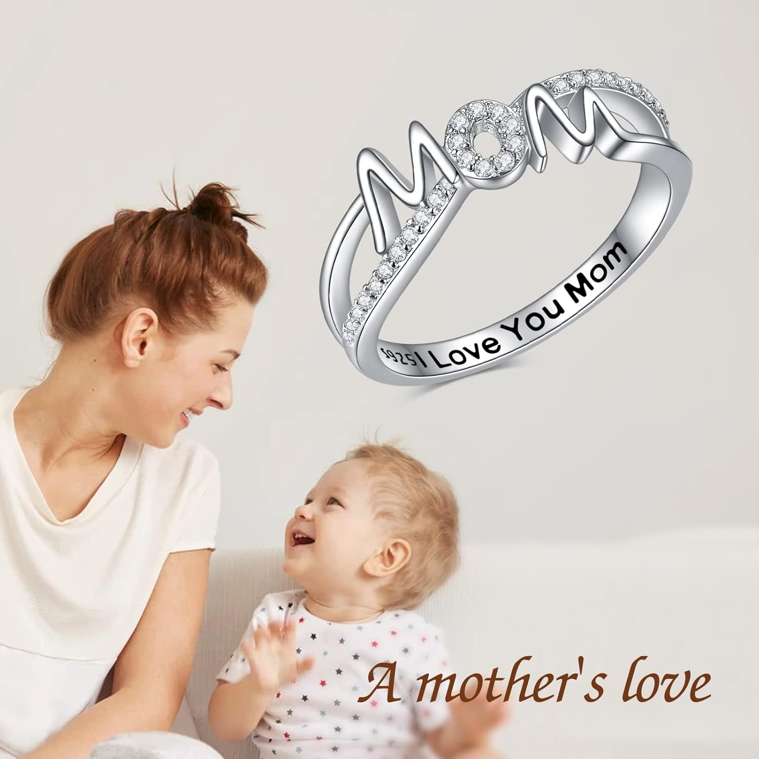 YFN Mom Rings 925 Sterling Silver Mom Mothers Ring Women Birtthday Christmas Jewelry Gifts for Mum