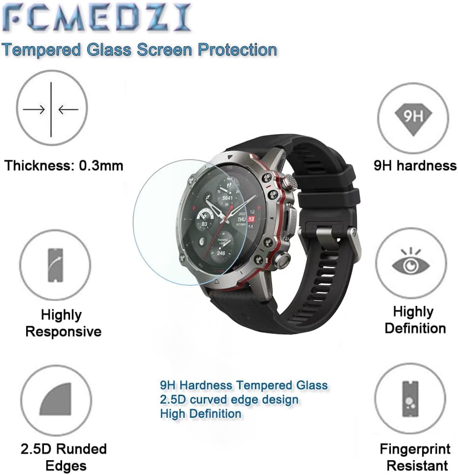 Smart Watch Protective Case and Film Compatible for Amazfit Falcon, Tempered Glass Screen Protector and Silicone Soft Frame Cover (Pack of 3+1) (transparent)
