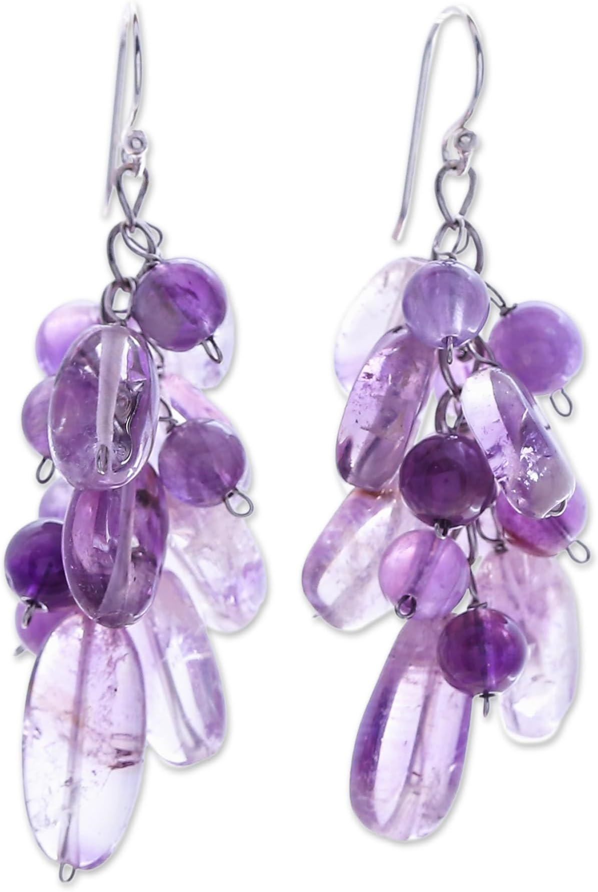 NOVICAArtisan Handcrafted .925 Sterling Silver Cluster Dangle Earrings | Handmade Amethyst Beaded Jewelry | Artisan Earrings