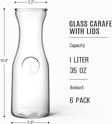 Miniatura 2 de Juego de 6 jarras de vidrio con tapa, jarra de vidrio transparente para barra de mimosa, brunch, agua fría, jugo, leche, té helado, limonada