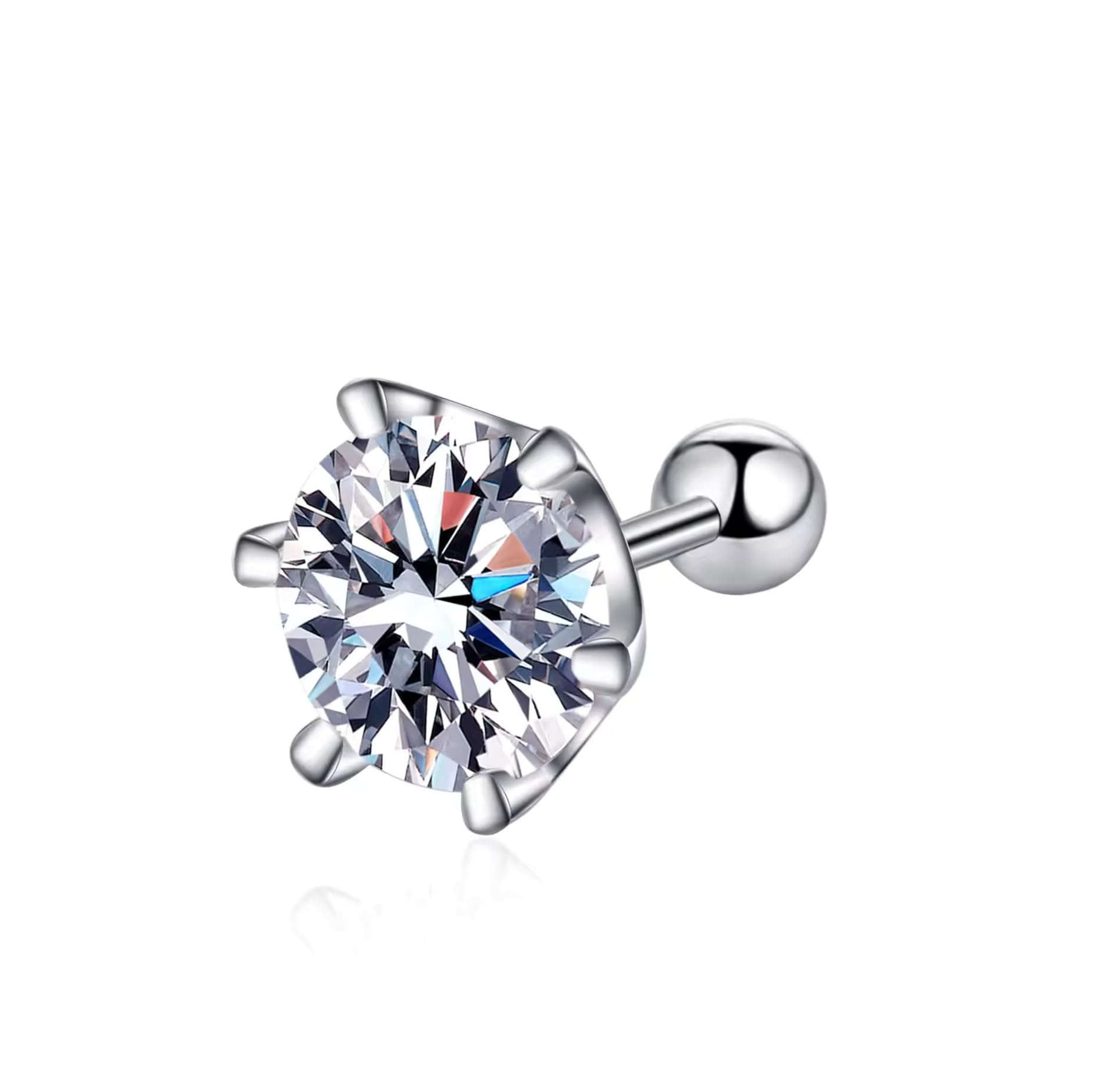 snowflake global 1 ct Single Piece Radiant Sterling Silver Moissanite Stud Earrings for Men; Round Cut GRA Certified; D VVS1; Screw Back-picture-56