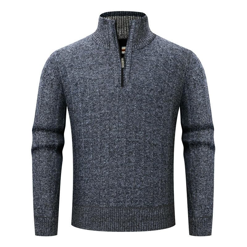 Pull d'hiver homme manches longues chaud tricot demi-fermeture éclair