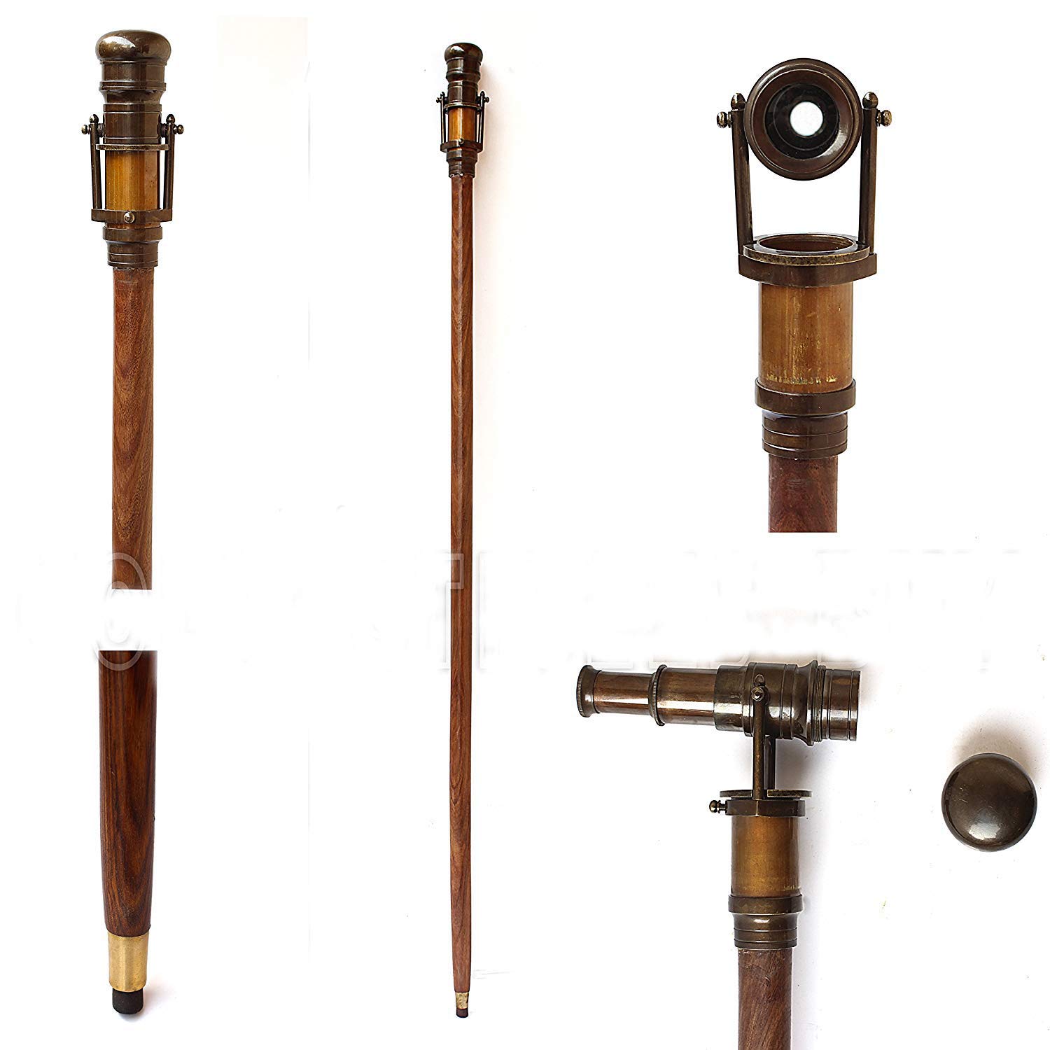 Bastone da passeggio vintage in ottone con finitura antica