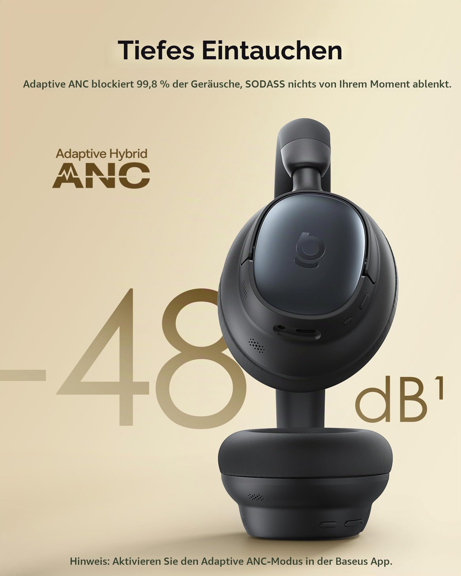 Baseus MH1 Bluetooth Kopfhörer, -48 dB hochwirksame Geräuschunterdrückung, Monolithischer Kopfbügel Headphones mit Hi-Res & LDAC, 80 Std. Spielzeit, 5-Mik Kristallklare Anrufe, CloudComfort Soft