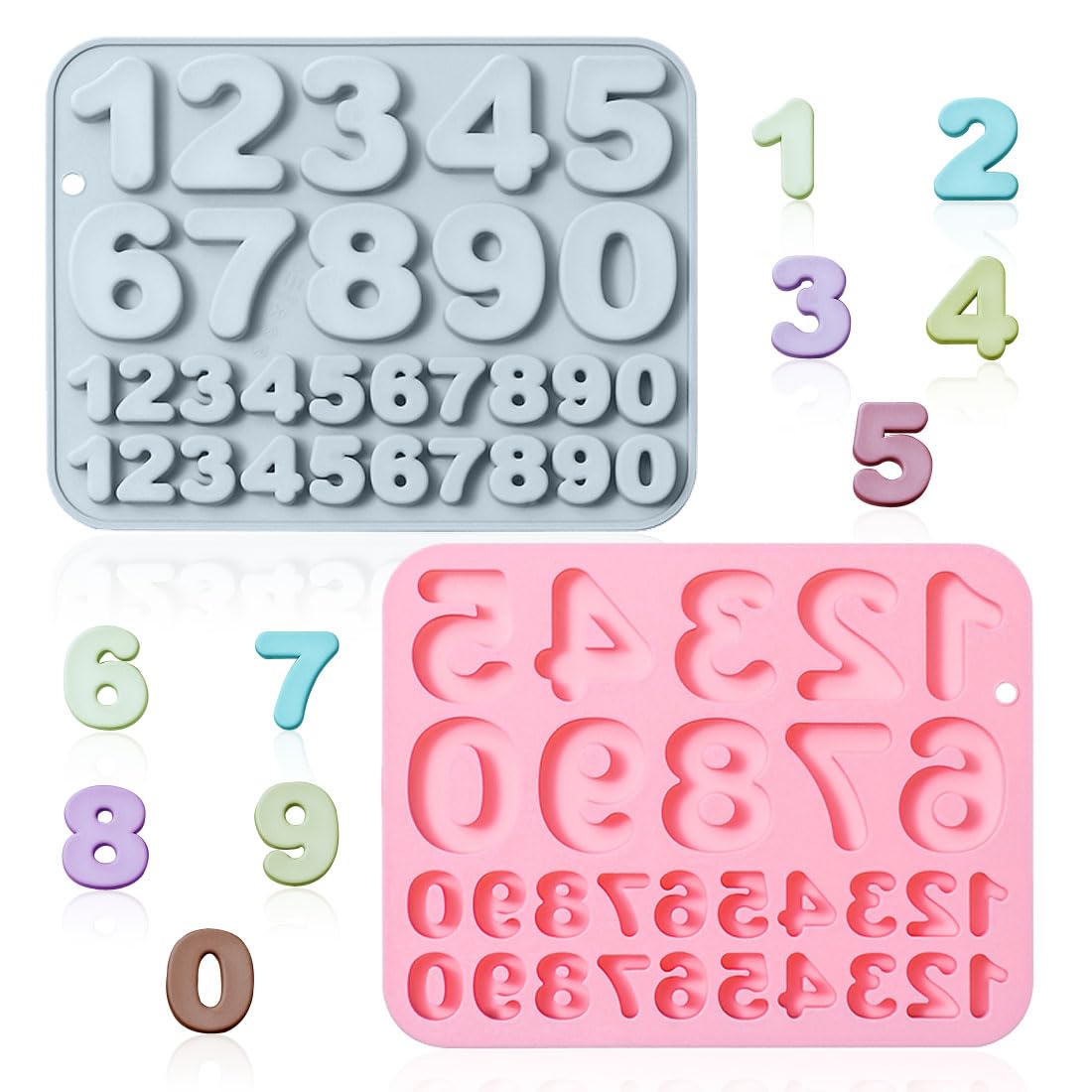 2 Pack Number Silicone Cake Molds 30 Cavity Medium and Small Size 3D 0-9 Digital Mould Tray DIY Baking Decorating Tools for Chocolate Candy Cupcake Mousse Dessert Gummy Handmade Soap Clay