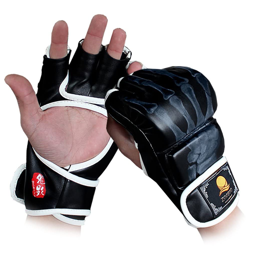 ZooBoo MMA Gloves, Half-Finger Boxing Fight Mitts With Adjustable Wrist Band for UFC Sanda Sparring