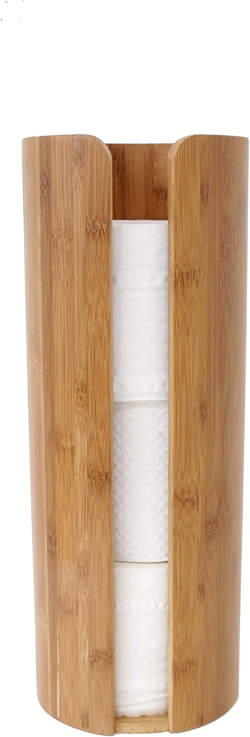 House & Homestyle Modern Round Bamboo Toilet Roll Holder, Natural