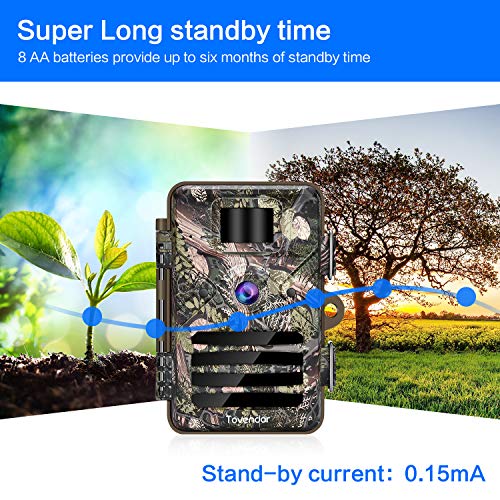 Tovendor Trail Cameras with Night Vision Motion Activated Waterproof, 16MP Game Camera No Glow for Wildlife Monitoring with 2.4'' LCD 90° Detecting Range