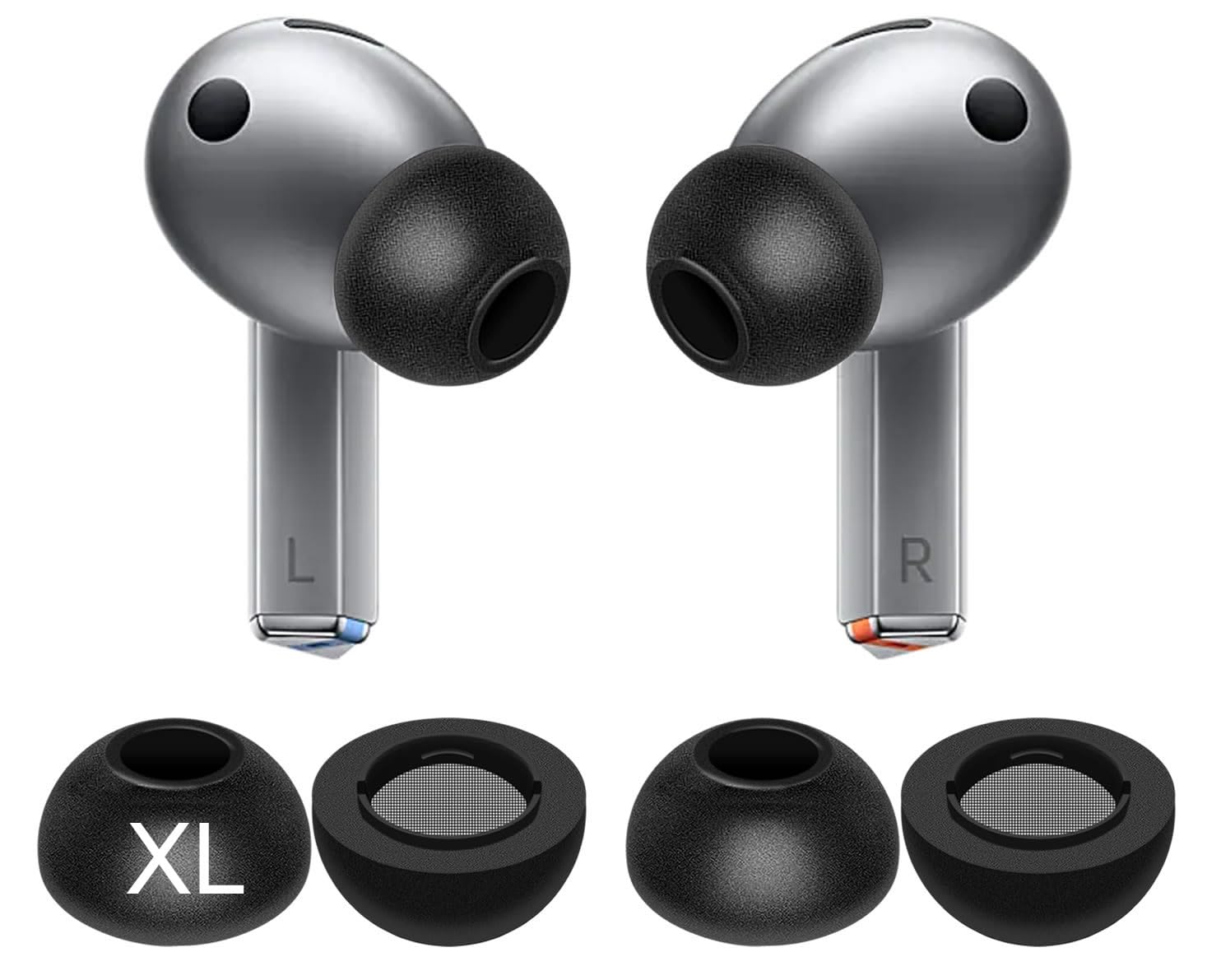 Galaxy Buds 3 Pro Memory Foam Tips Earbud, 2 Pairs Replacement Comfortable No Silicone Pain Noise Isolation Earbuds Accessories Compatible with Samsung Galaxy Buds 3 Pro - Black XL