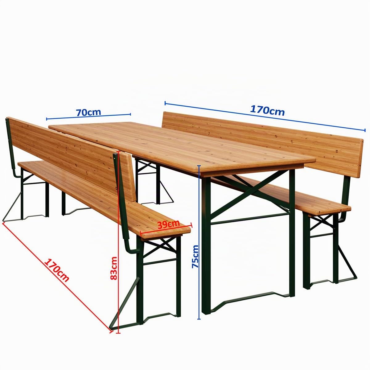 Casaria Set Mobili Stile Birreria 2X Panche da Sagra con Schienale 1x Tavolo 170x70x75 cm Salottino Esterno Feste Giardino