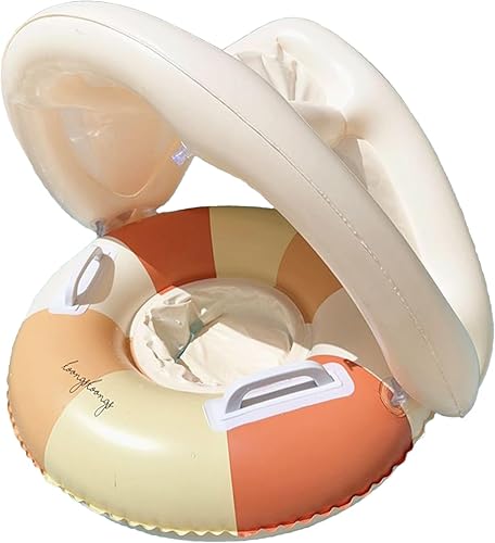 Babyy Pool Float Sun Protection Ring, Foldable Safety Seat, Retro Swimming Float with Canopy and Sunshade Long Lasting Perfect Toy for Outdoor
