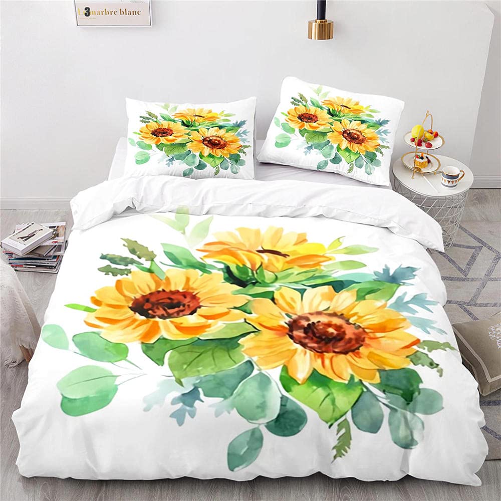 Housse de couette tournesol 220x240 anti-plis et facile à repasser pour lit double