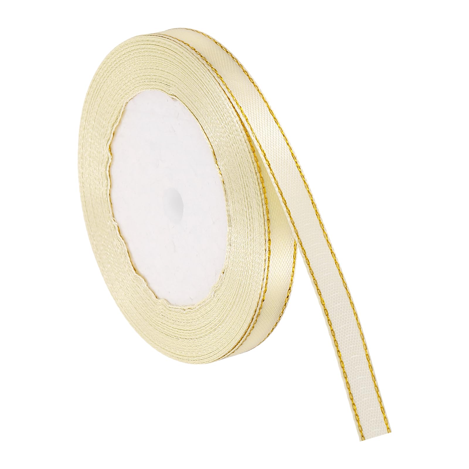 PATIKIL 3/8 Inch x 24 Yards Satin Ribbon with Gold Edge, Double Face Polyester Satin Ribbon for Gift Wrapping DIY Crafts, Floral Bouquets, Hair Bows, Sewing Projects, Cream