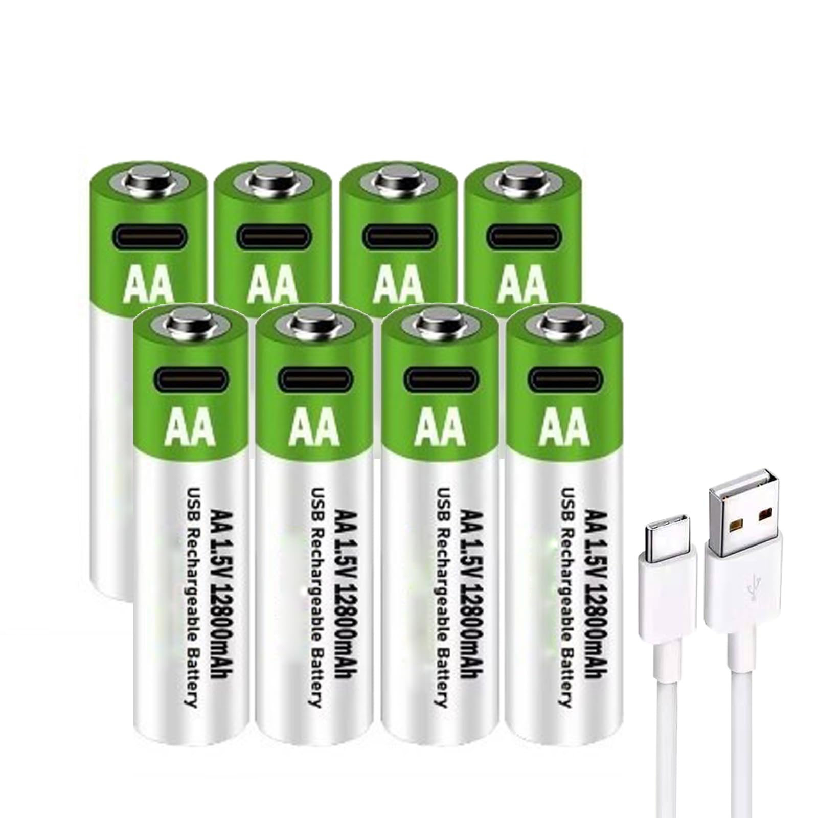 Pilas de Litio AA Recargables de 1,5 V y 12800 mAh, Carga rápida de 2 Horas, batería de Iones de Litio Doble A, Salida USB Constante con Cable
