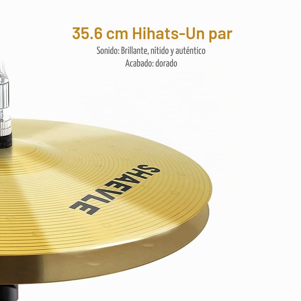 Paquete de platillos de aleación para batería 5 piezas, incluye platillos de 14", 16", 18" y 20", dorados