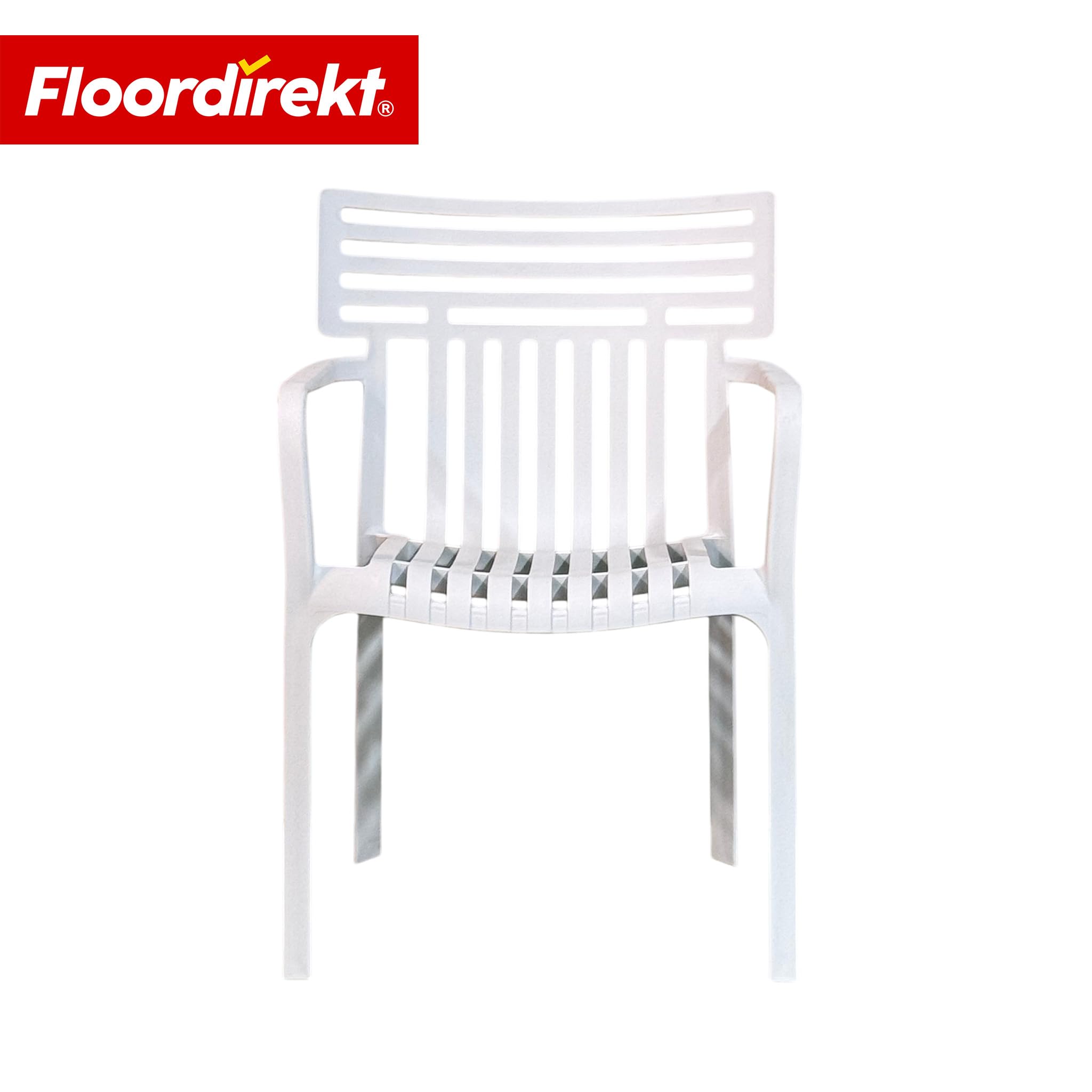 Floordirekt Sedia da Giardino Terrano con braccioli – Sedia Design impilabile, Bianca, Resistente alle intemperie e ai Raggi UV, Portata Fino a 200 kg, per Balcone, terrazza e Giardino