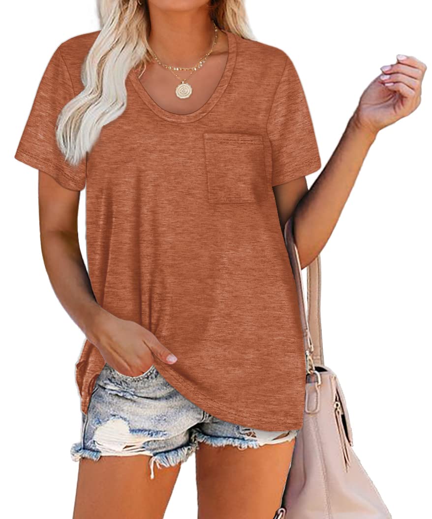 Women Summer T Shirts Short Sleeve Rounded V Neck Pocket Tee Tops