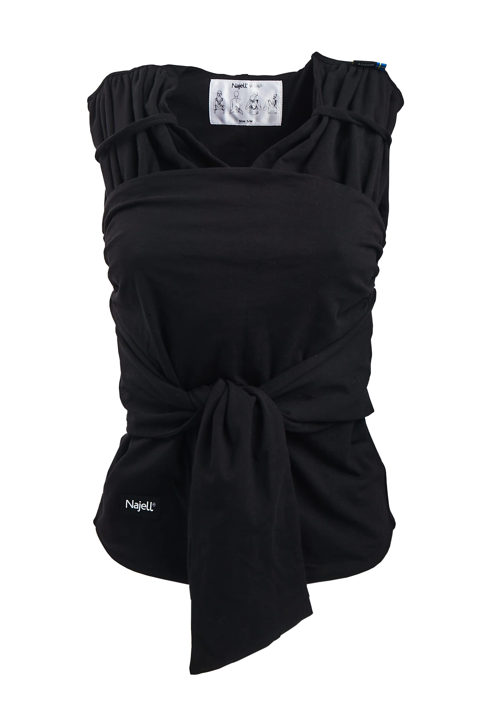 Béaba x Najell, Tragetuch, Babytragetuch, vorgebunden, absoluter Komfort, Haut auf der Haut, Stoff mit Oeko-Tex-Zertifikat, ab Geburt bis 9 kg, Schwarz (L/XL-46/50)