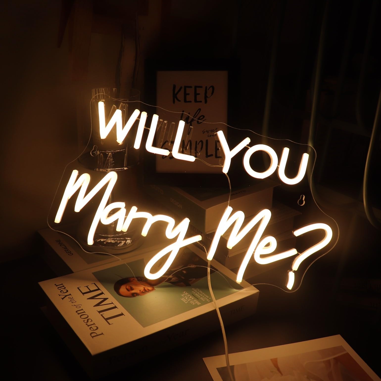 QiaoFei Led Will You Merry Me Neon Sign Word Letters USB Powered with Dimmer Switch Neon Lights for Home Bar Art Wall Decor Party Window Living Room Wedding Engagement Hanging Decoration (Warm white) - Image 4