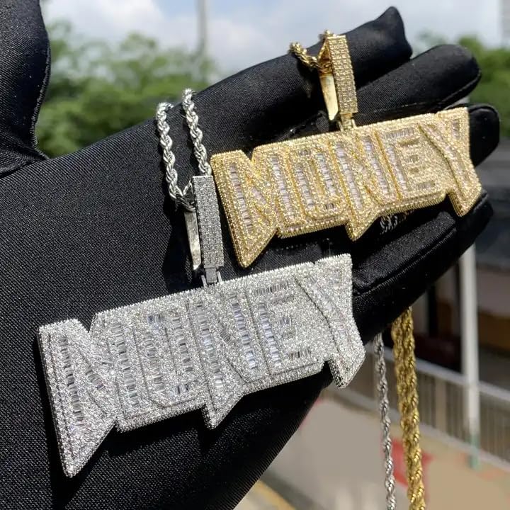 ATJMLADYJEWELRY Iced Out Bling 5A Baguette CZ Paved Letter Money Pendant Necklace Hip Hop Men Jewelry - Image 3