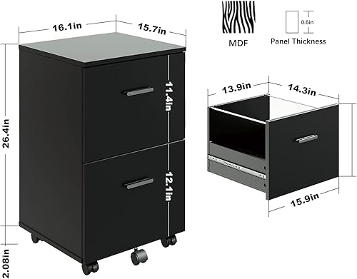 Miniatura 3 de Archivador móvil de 2 cajones, archivador rodante de madera, soporte de impresora, organizador de almacenamiento debajo del escritorio, se adapta a