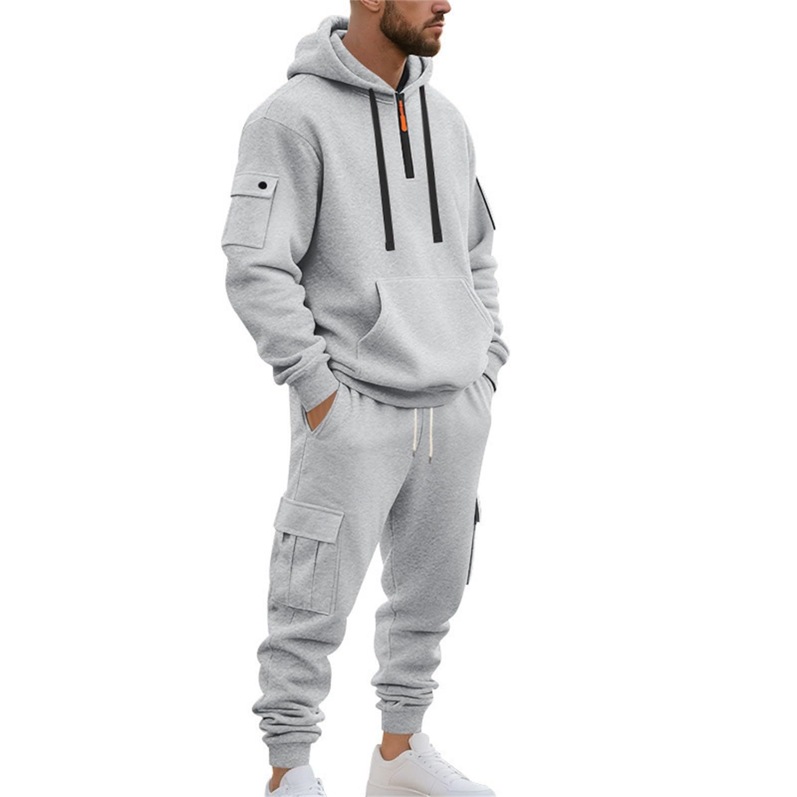 Tuta da uomo con cappuccio Set pantaloni della tuta con mezza zip Cargo