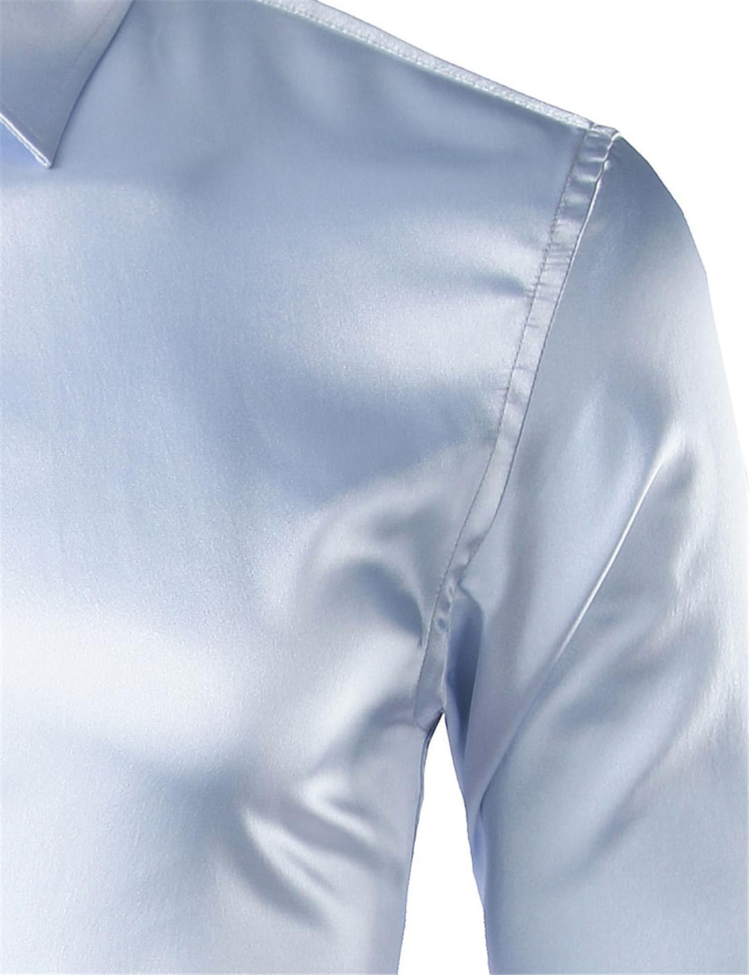 Mens Silver Satin Dress Shirt Slim Fit Casual Dance Party Long Sleeve Free Tuxedo Shirts