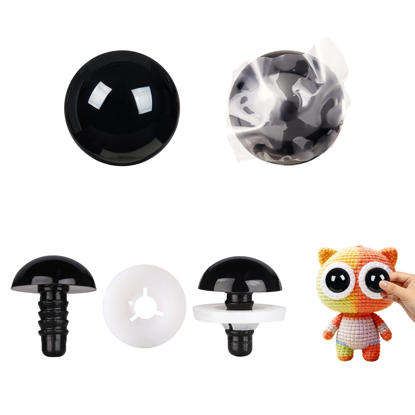 Yeux pour animaux au crochet 50 mm noirs pour grands amigurumis